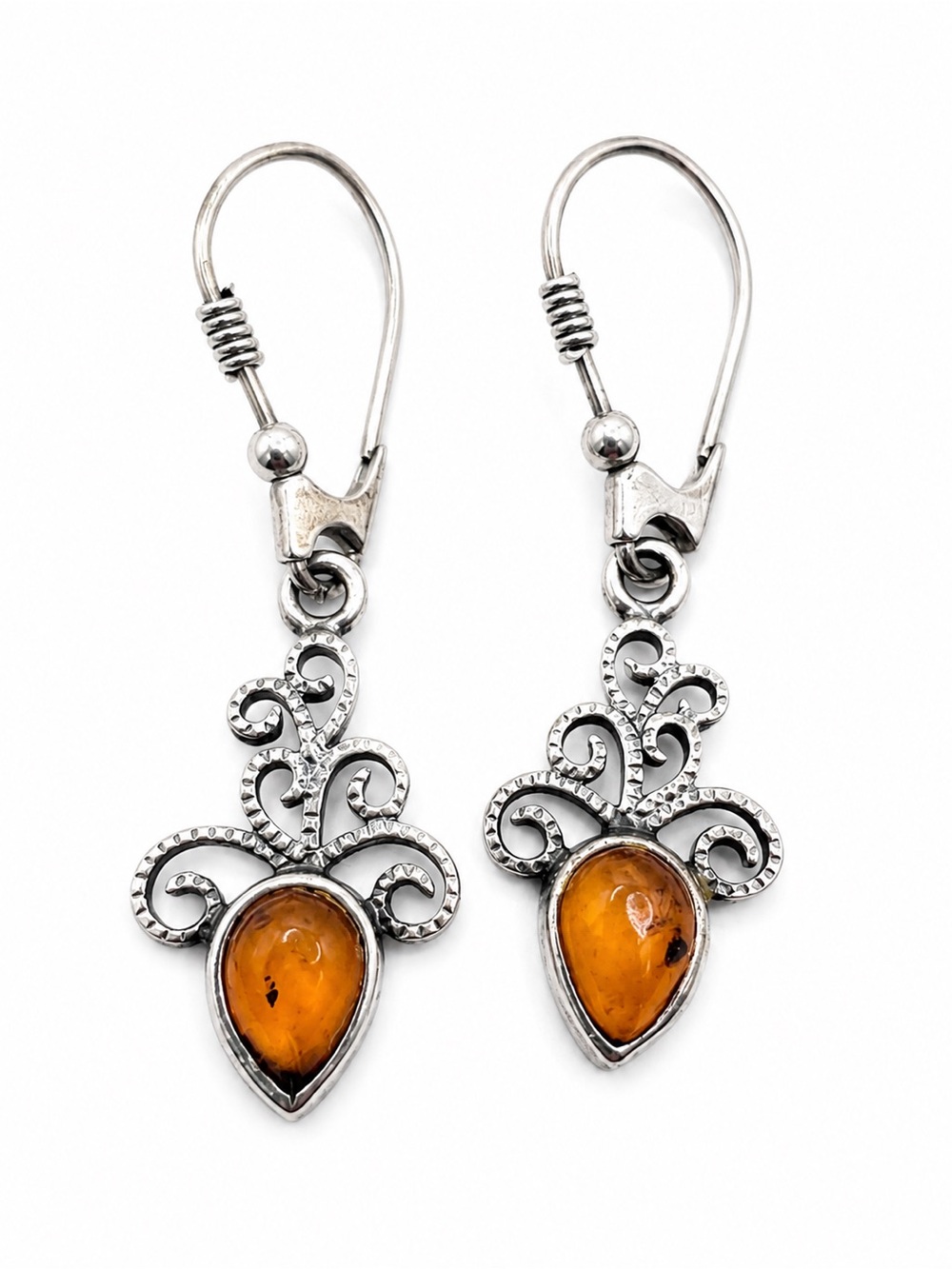 Sterling Silver Amber Teardrop Dangle Earrings